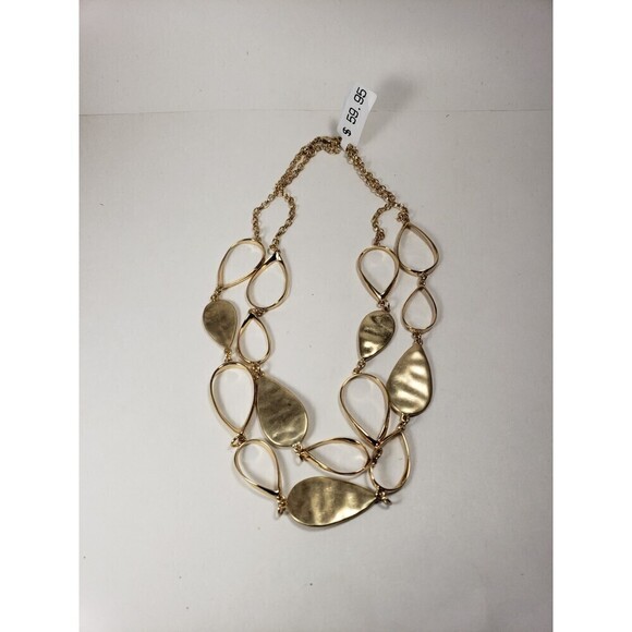 Layered Gold tone Water Drop Hammered Disc & Hoops Design Necklace - Picture 8 of 10